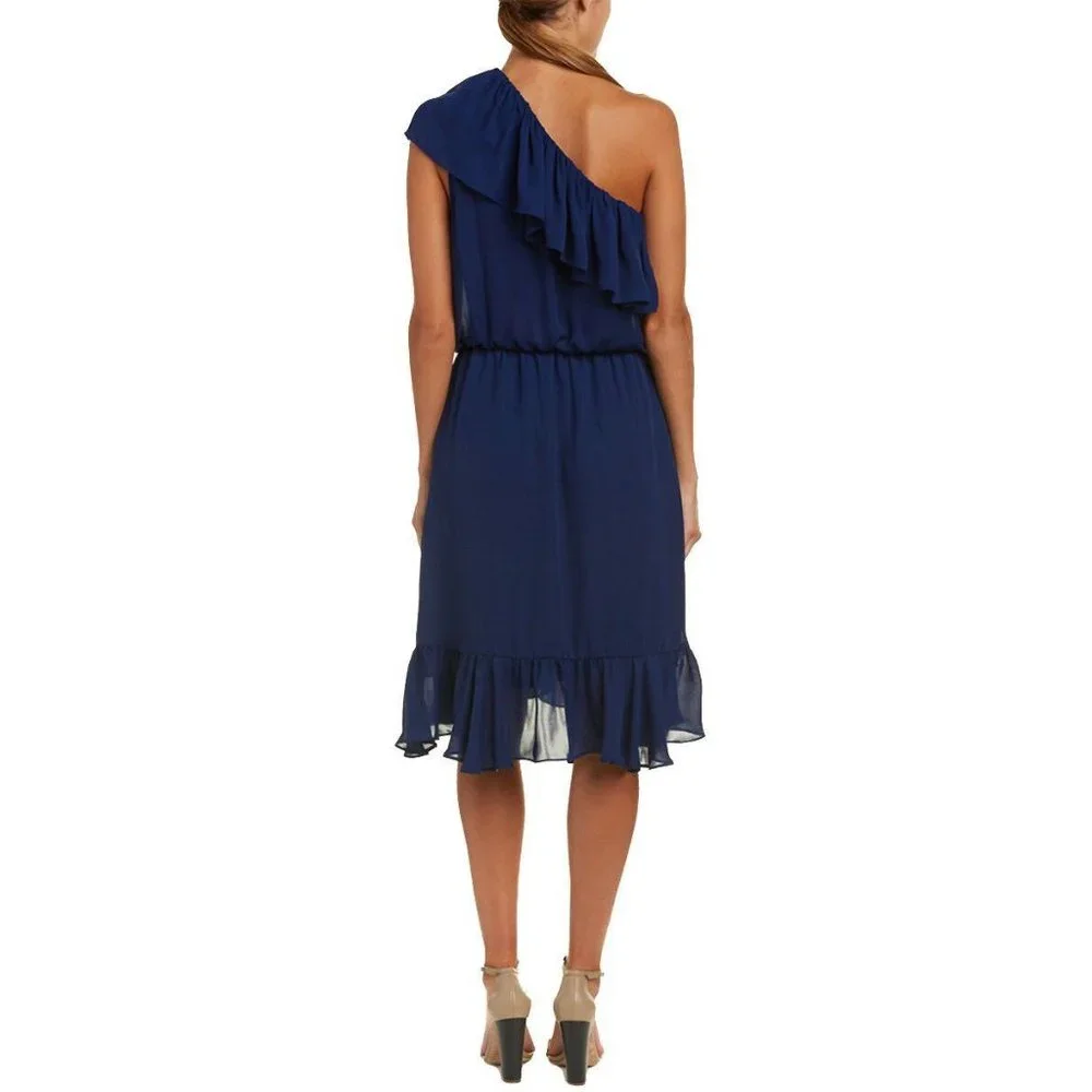 Parker NWT Blue Dress One Shoulder Asymmetrical Ruffle Solid Small